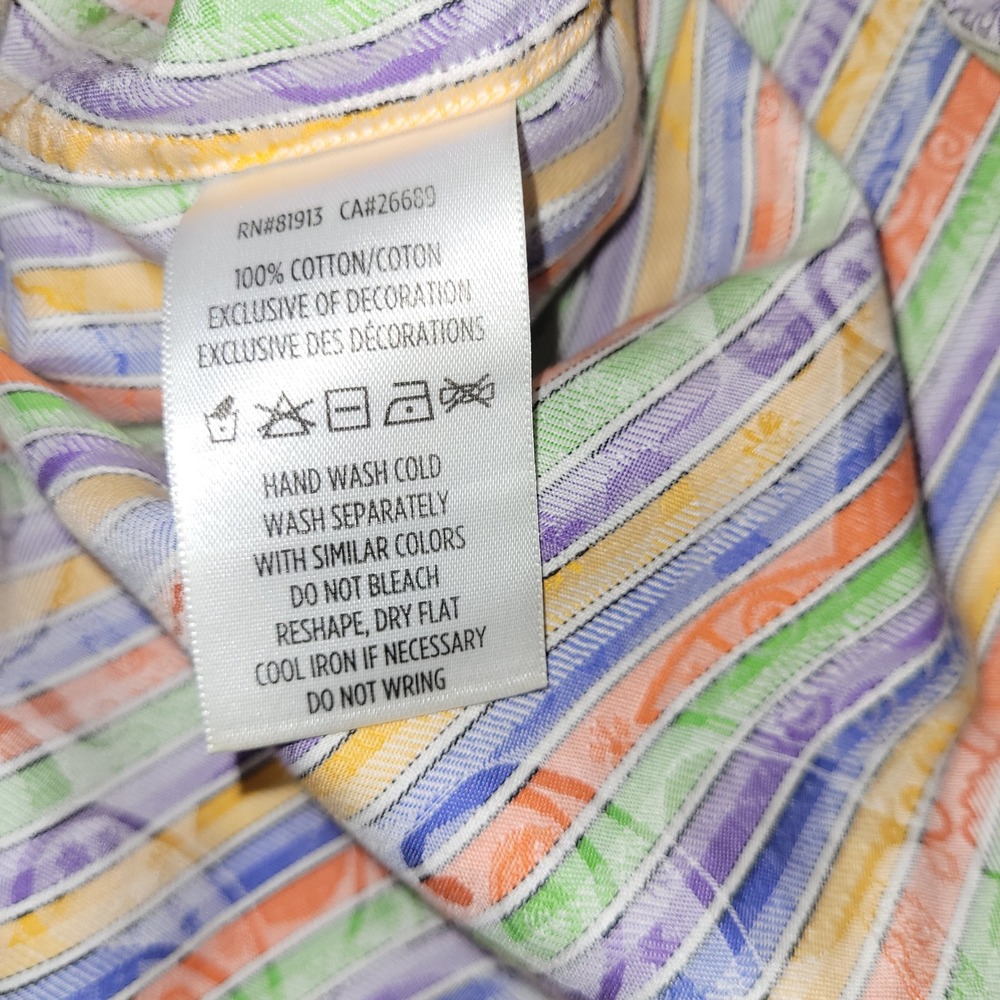 Robert Graham Shirt Mens M Multi Stripe Paisley Classic Fit Cotton Short Sleeve - Picture 6 of 9